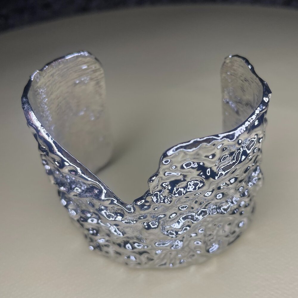 Statement Vintage Textured Silver Cuff Bracelet - image 1